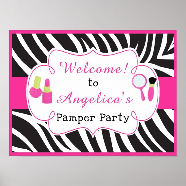 Zebra print Birthday Pamper Party Poster (Front)
