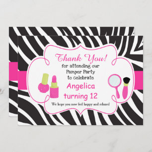 Zebra print birthday Pamper Party Thank You Card