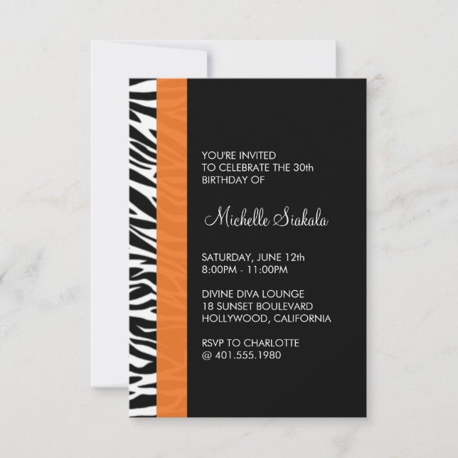 zebra print birthday party invitation (Front)