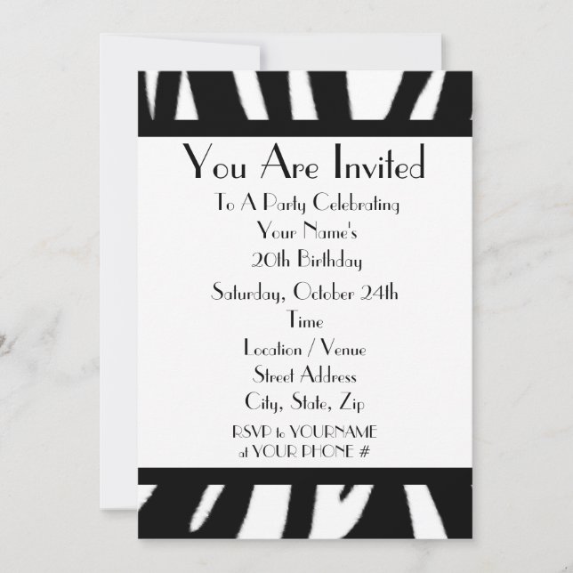 Zebra Print Birthday Party Invitation (Front)