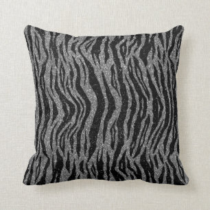 Zebra Print Black and Grey Silver Cushion