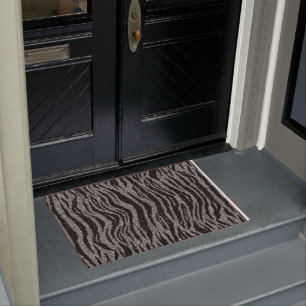 Zebra Print Black and Grey Silver Doormat
