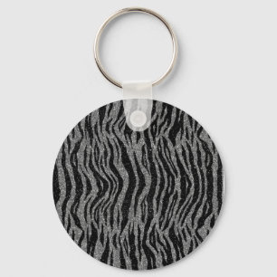 Zebra Print Black and Grey Silver Key Ring