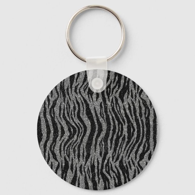 Zebra Print Black and Grey Silver Key Ring (Front)