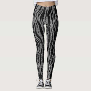 Zebra Print Black and Grey Silver Leggings
