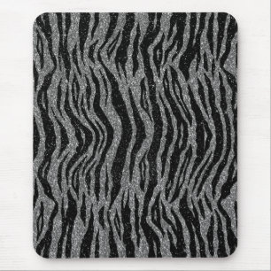 Zebra Print Black and Grey Silver Mouse Pad