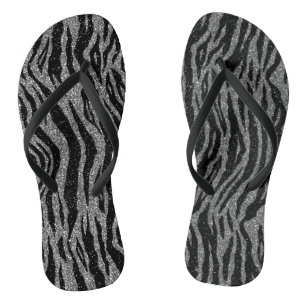 Zebra Print Black and Grey Silver Thongs
