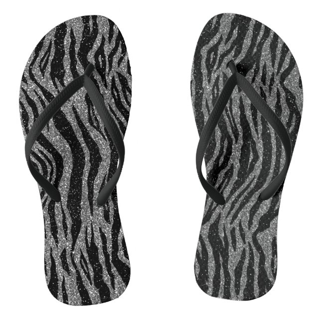 Zebra Print Black and Grey Silver Thongs (Footbed)