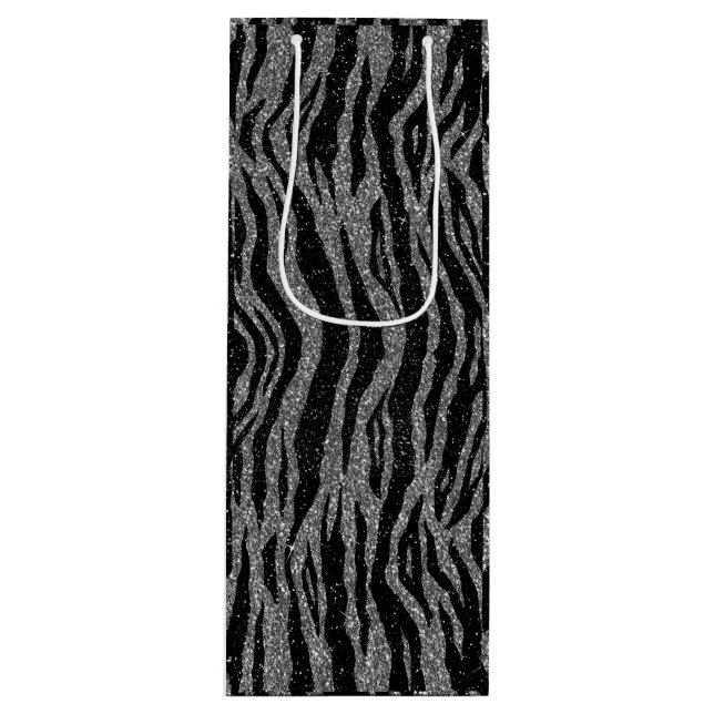 Zebra Print Black and Grey Silver Wine Gift Bag (Front)