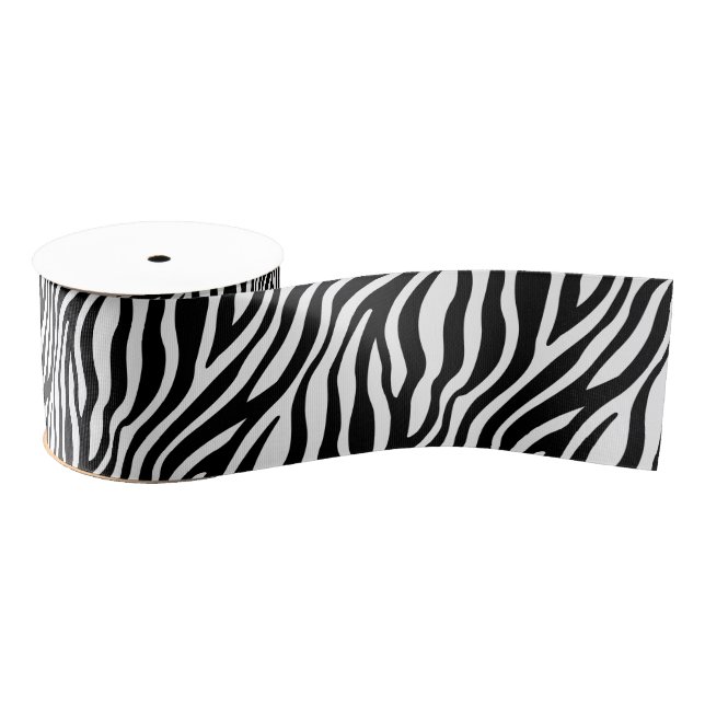 Zebra Print Black And White Stripes Pattern Grosgrain Ribbon (Spool)