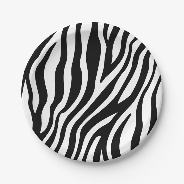 Zebra Print Black And White Stripes Pattern Paper Plate (Front)