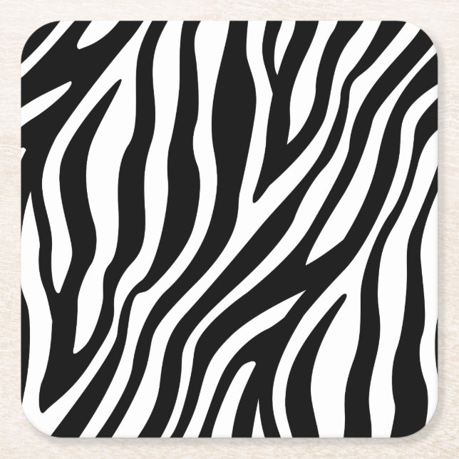 Zebra Print Black And White Stripes Pattern Square Paper Coaster (Front)