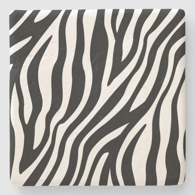 Zebra Print Black And White Stripes Pattern Stone Coaster (Front)