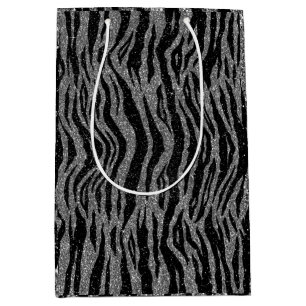Zebra Print Black Grey Silver Birthday For Her Medium Gift Bag