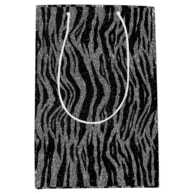 Zebra Print Black Grey Silver Birthday For Her Medium Gift Bag (Front)