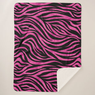 Zebra Print Black Hot Pink Sherpa Blanket