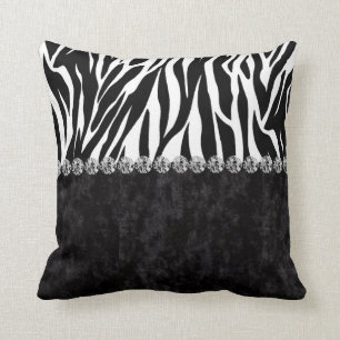 Zebra print black velvet diamond bling cushion
