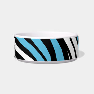 Zebra Print Blue Mix Personalised Cat Bowl
