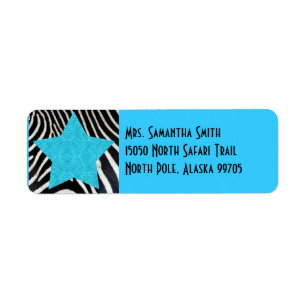 Zebra Print Blue Star - Custom Address Return Address Label