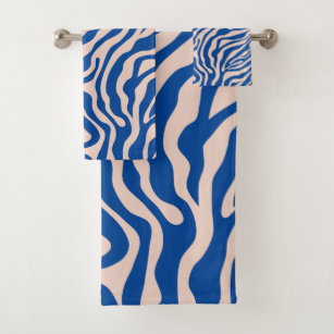 Zebra Print Blue Zebra Stripes Animal Print Bath Towel Set