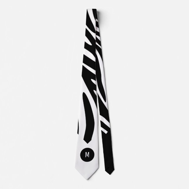 Zebra Print Bold Stripes with White Monogram Tie (Front)