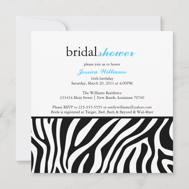 Zebra Print Bridal Shower Invitation (Front)