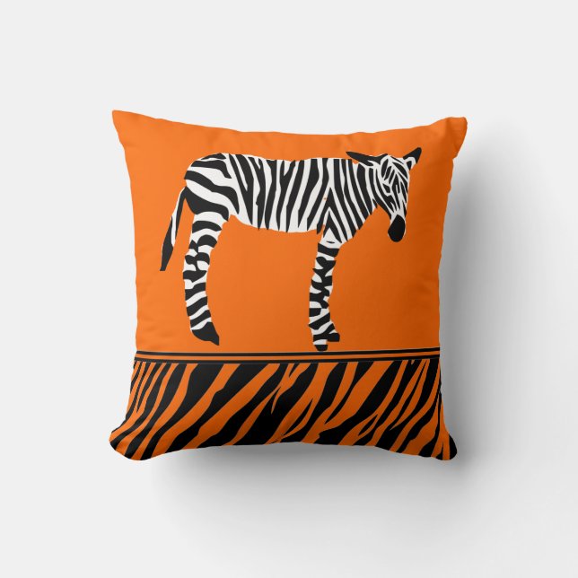 zebra print bright orange cushion pillows (Front)