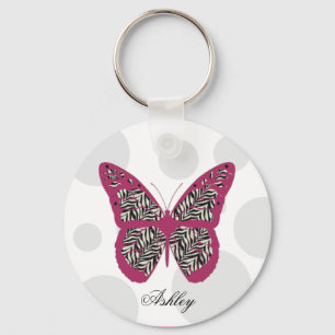 Zebra Print Butterfly Key Ring