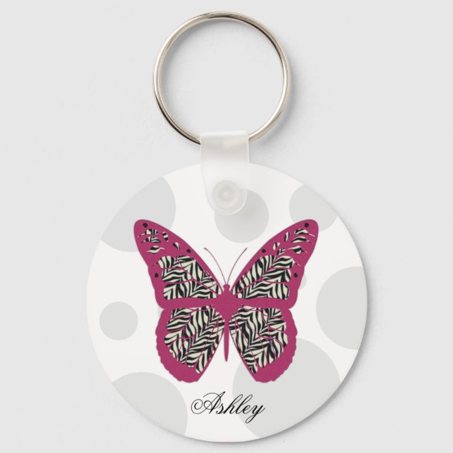 Zebra Print Butterfly Key Ring (Front)