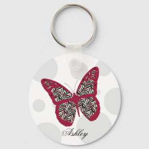 Zebra Print Butterfly Key Ring