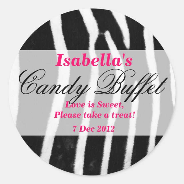 Zebra print Candy Buffet Sticker (Front)