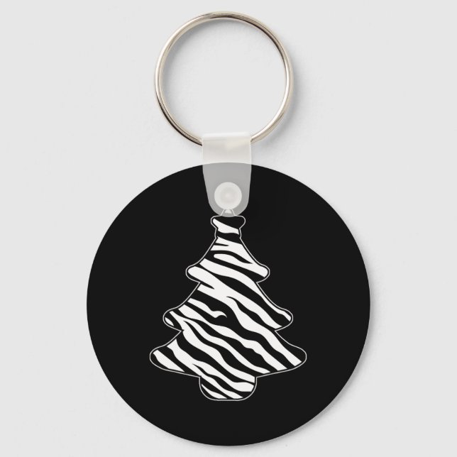 Zebra Print Christmas Tree Pajama Xmas Animal Love Key Ring (Front)