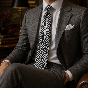 Zebra Print Classic Black & White Tie