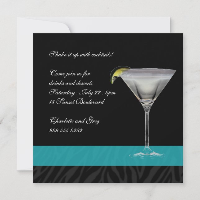 Zebra Print Cocktail Invitation (Front)