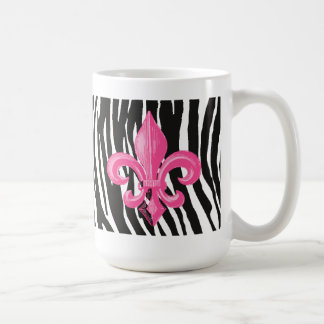 Zebra Print Coffee Mug w/ Hot Pink Fleur de Lis