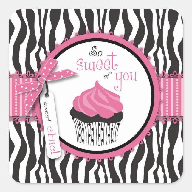 Zebra Print & Cupcake Thank You Square Sticker (Front)