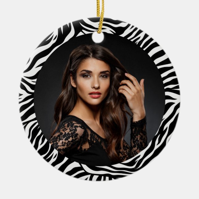 Zebra Print Custom Photo Ornament (Front)