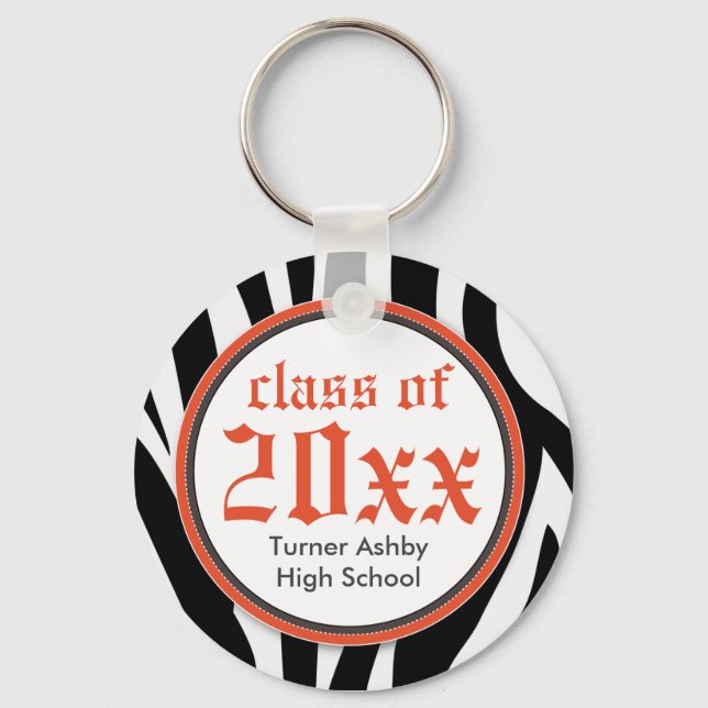 Zebra Print Customised Graduation Keychain orange (Front)