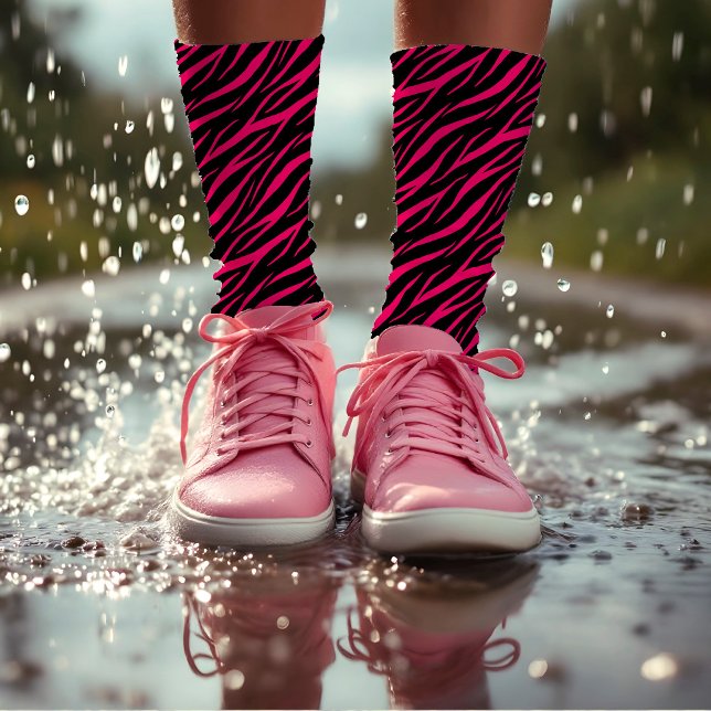 Zebra Print Cute Modern & Elegant Girly Pink Black Socks (Creator Uploaded)