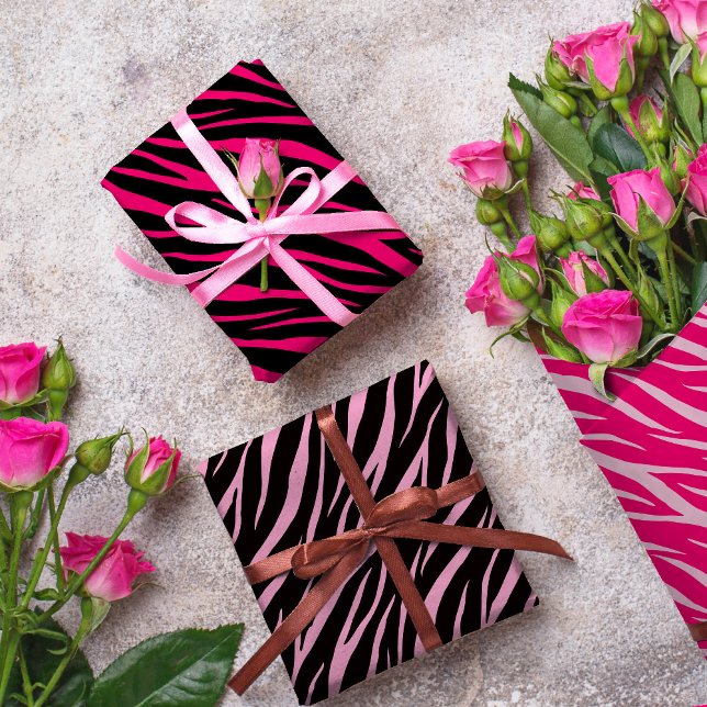 Zebra Print Cute Modern & Elegant Girly Pink White Wrapping Paper Sheet (Creator Uploaded)
