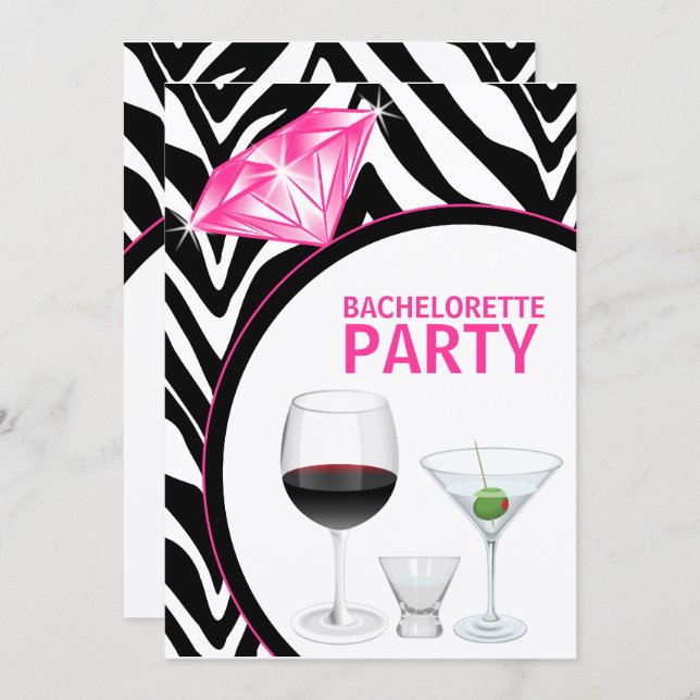 Zebra Print & Diamond Bachelorette Party Invitation (Front/Back)