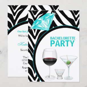 Zebra Print & Diamond Bachelorette Party Invitation