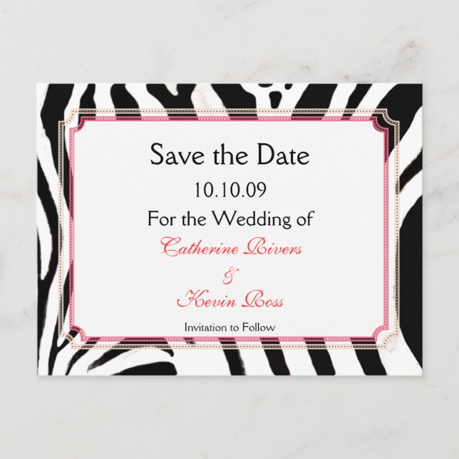 ZEBRA PRINT/DIY EVENT/SAVE THE DATE ANNOUNCEMENT POSTCARD (Front)