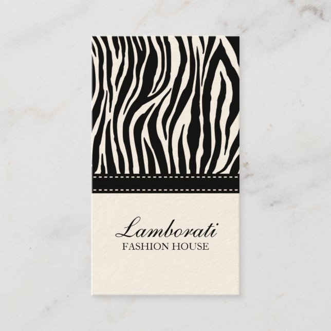 Zebra Print Fashion Designer Elegant Modern Cream Business Card (Front)