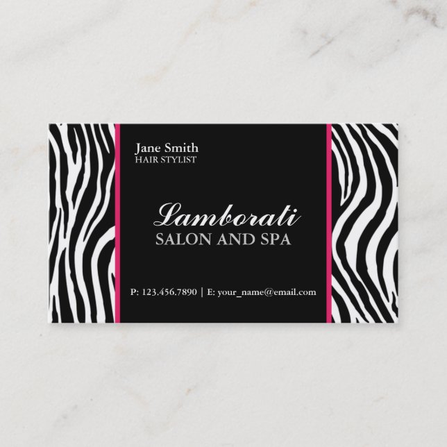 Zebra Print Fashion Hair Stylist Salon Pink Business Card (Front)