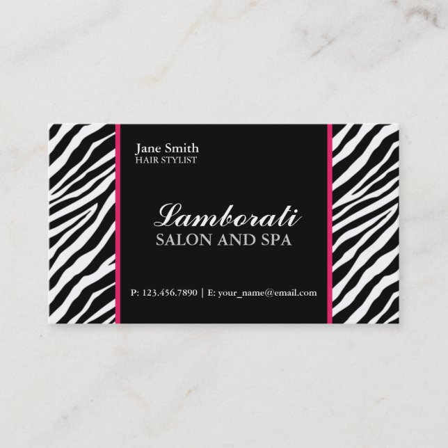 Zebra Print Fashion Hair Stylist Salon Pink Business Card (Front)