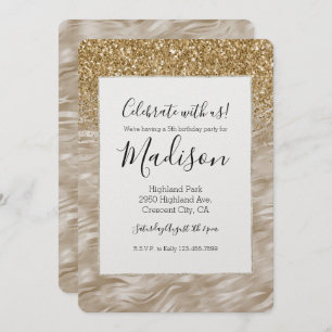 Zebra Print Faux Gold Glitter Invitation