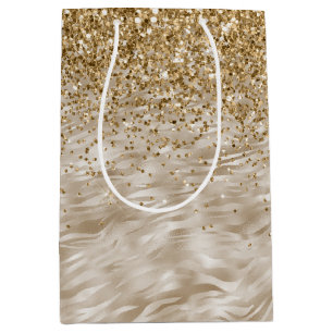 Zebra Print Faux Gold Glitter Medium Gift Bag