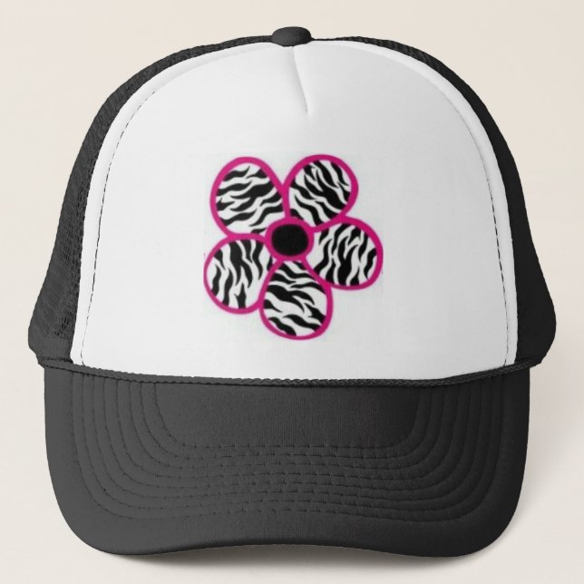 Zebra Print Flower Trucker Hat (Front)