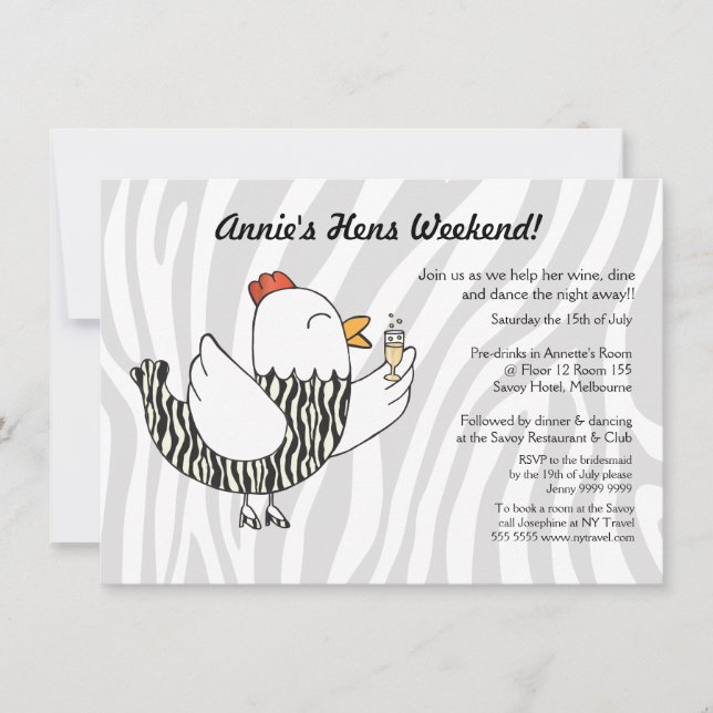 Zebra Print Funny Hen - Hens Party Bachelorette Invitation (Front)